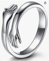 925 Sterling Silver Hug More Ring, Adjustabl