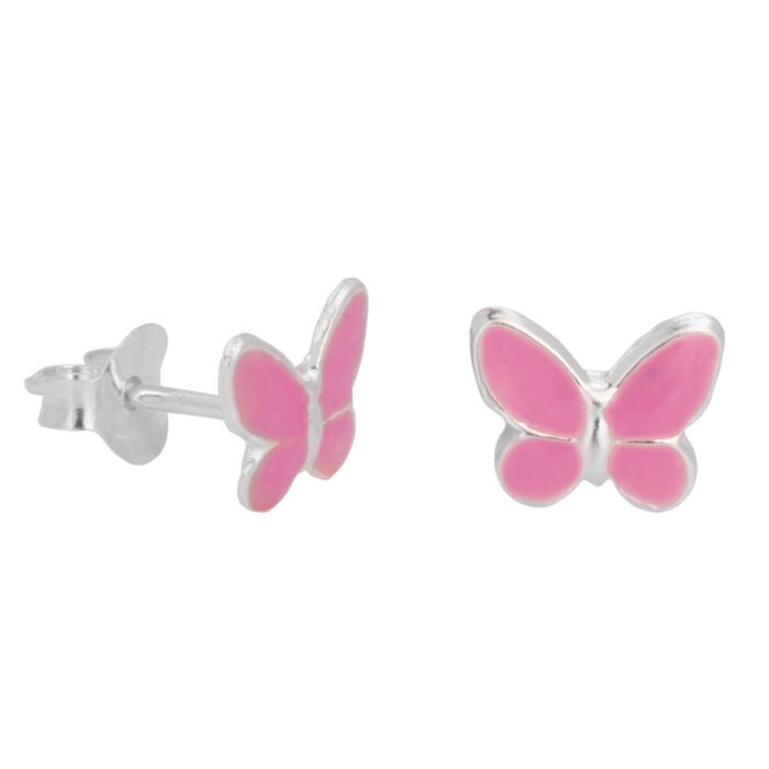 925 Sterling Silver Hypoallergenic Pink Butterfly Studs Earrings