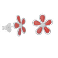 925 Sterling Silver Hypoallergenic Red Bloom Studs Earrings