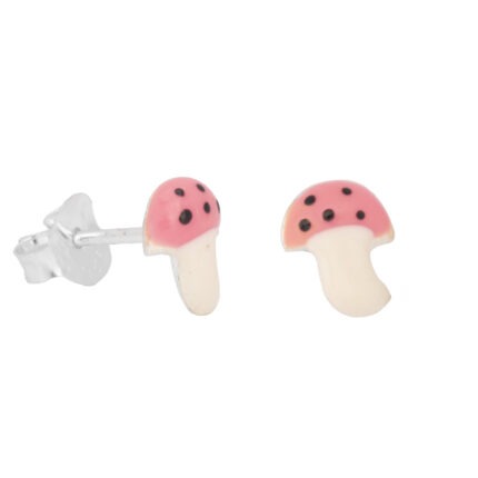 925 Sterling Silver Hypoallergenic Tiny Pink Mashroom Studs Earrings