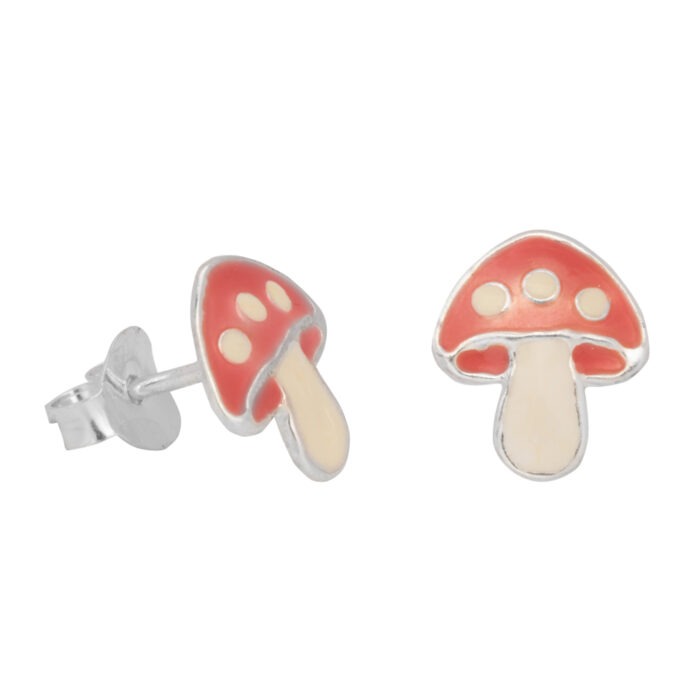 925 Sterling Silver Hypoallergenic Tiny Red Mashroom Studs Earrings