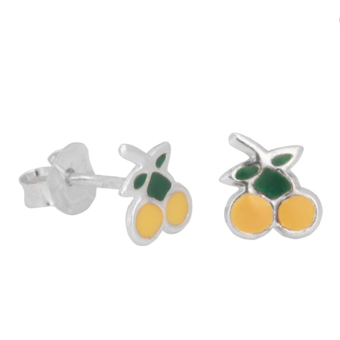 925 Sterling Silver Hypoallergenic Yellow & Green Cherry Stud Earrings