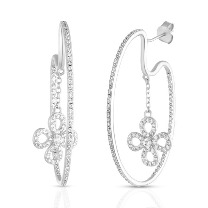 Sterling Silver Floral Charms Hoop Earrings