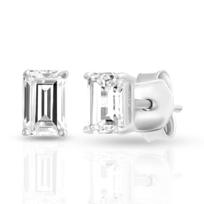 Silver Zircon Baguette Studs Earrings