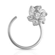 Silver Zircon Studded Floral Nose Pin