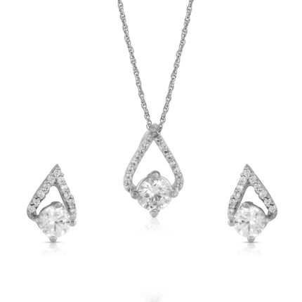 925 Sterling Silver Teardrop Pendant Necklace Set | Cubic Zirconia Solitaire Jewelry for Women