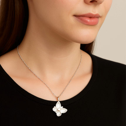 925 Silver Mother of Pearl Butterfly Pendant With Link Chain|